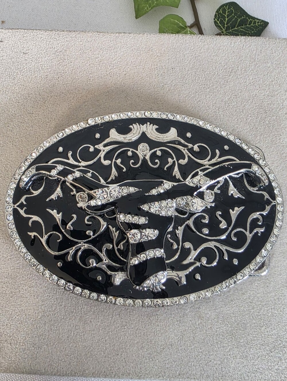 Rhinestone Longhorn Skull Belt Buckle Black Enamel Western Country Cowgirl